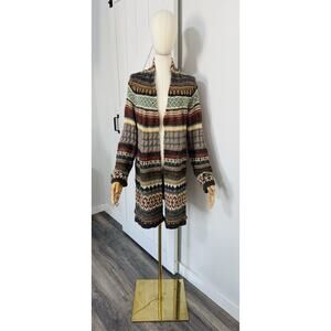 Orvis Women's Size L Multicolor Fair Isle Alpaca Wool Blend Open Front Cardigan